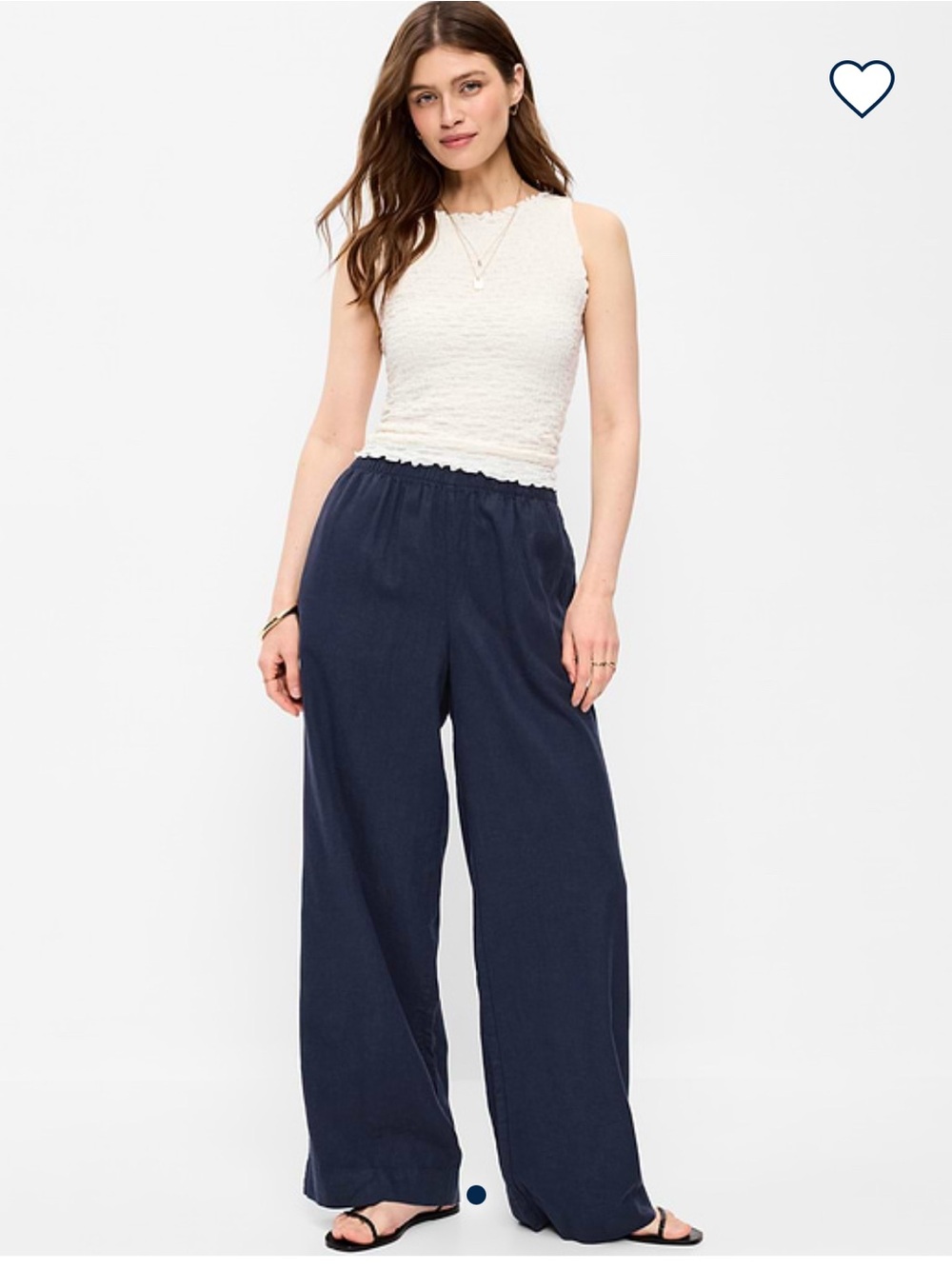 High-Waisted Linen Blend Wide Leg Navy Pants